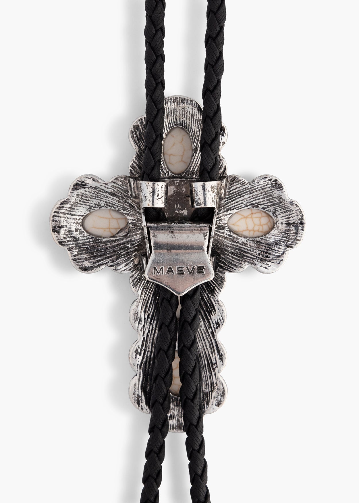 White gems cross Bolo tie