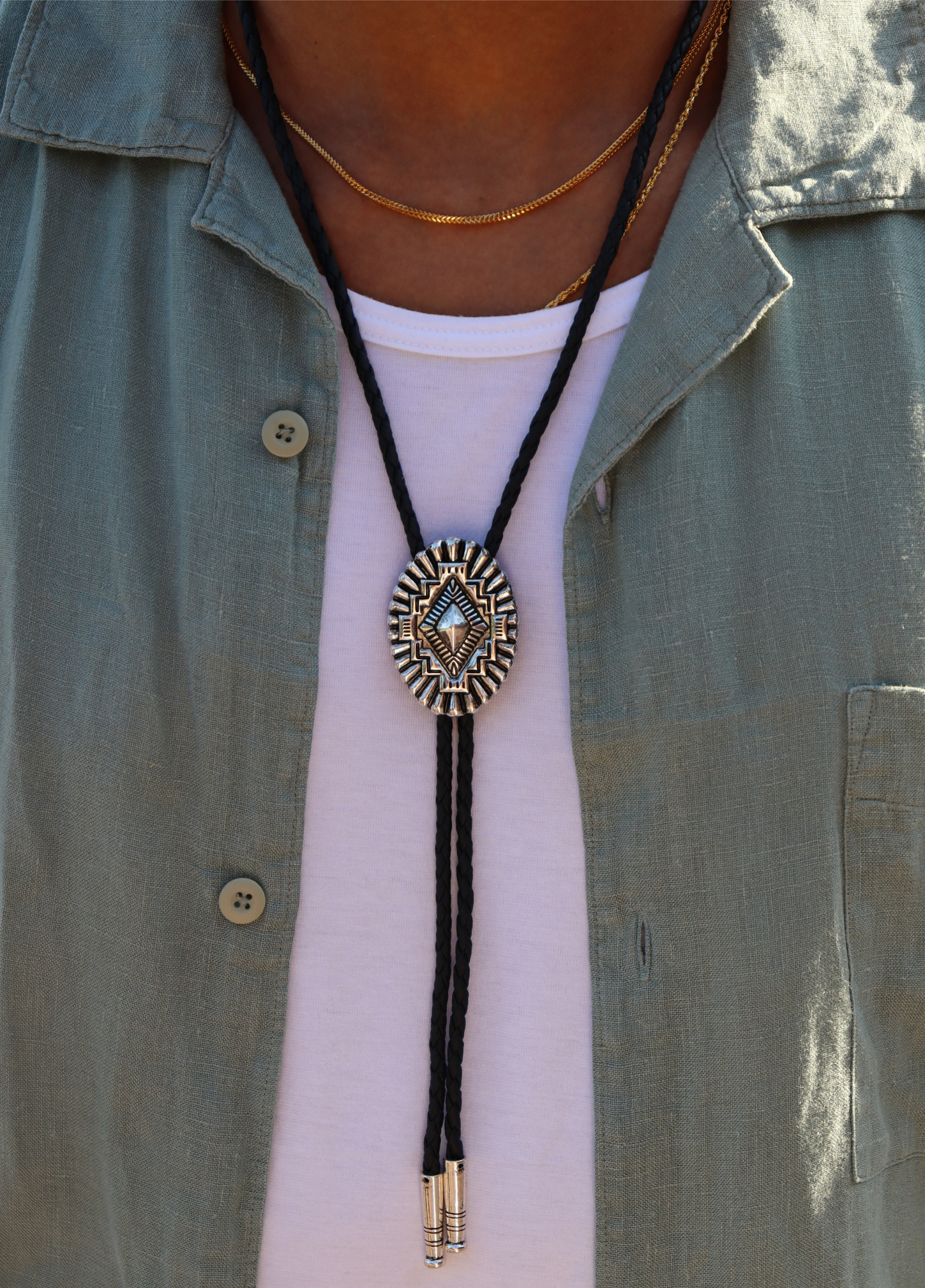 Native oval Bolo tie