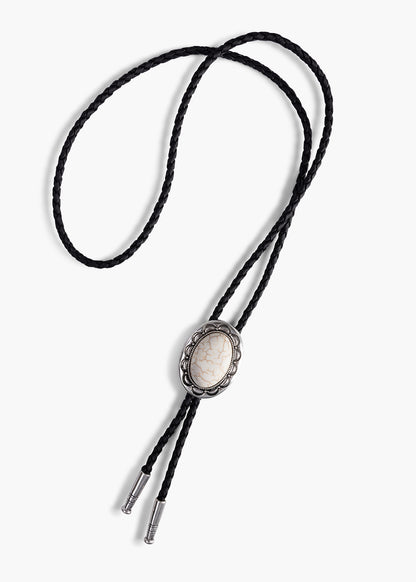 White flower gem Bolo Tie