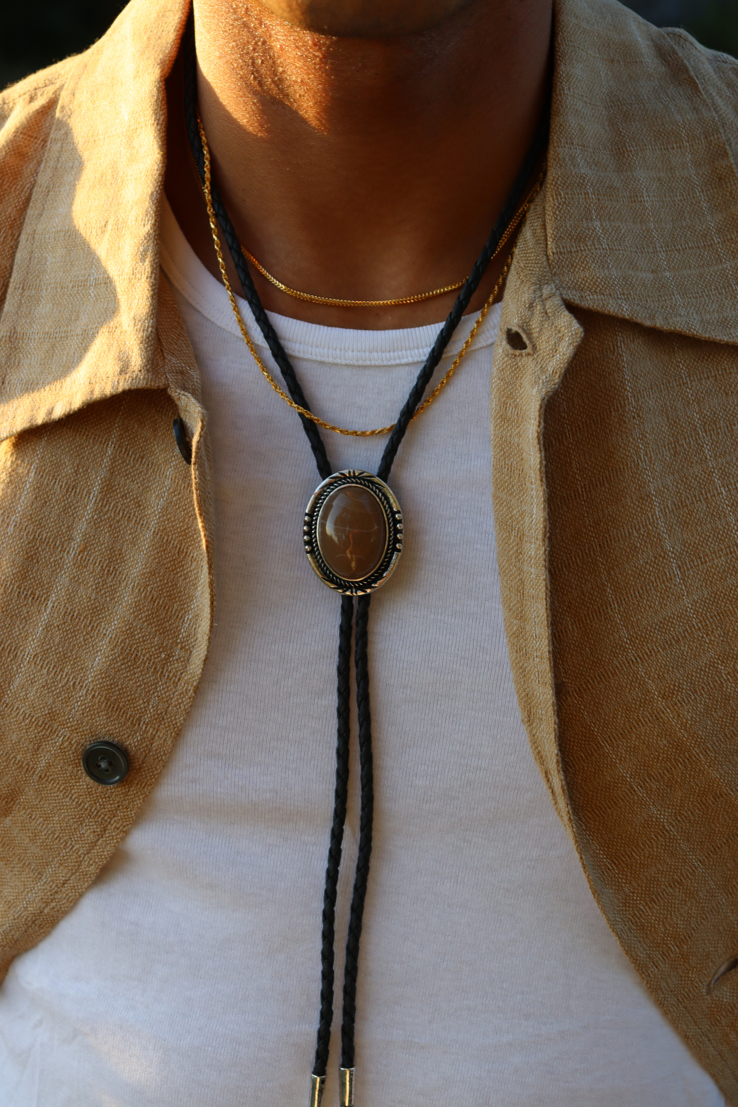 Brown aye Bolo tie